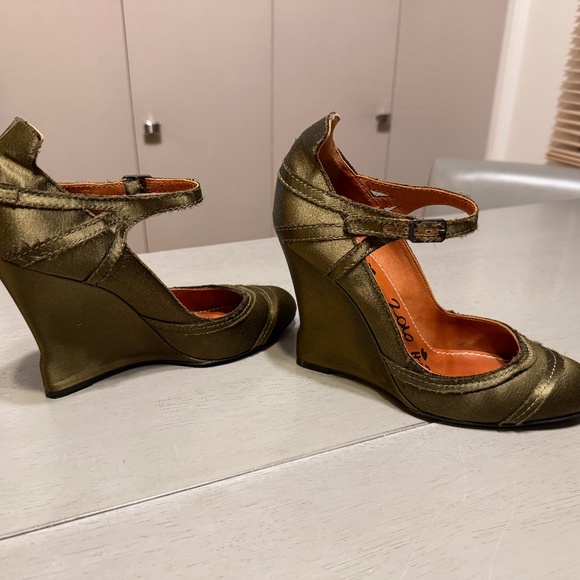 LANVIN 2010 Hiver (winter) (38) Olive Silk+Leather mary-janes - Picture 2 of 7